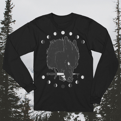 Moon Wolf - Black Long Sleeve T-Shirt
