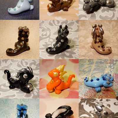 Small blue, grey, and brown pearl dragons