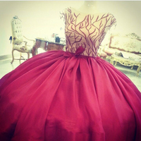 High Low Prom Dresses Elegant O-neck Cap Sleeves Organza Embroidery Beaded Arabic Prom Party Dress E387 - Thumbnail 1