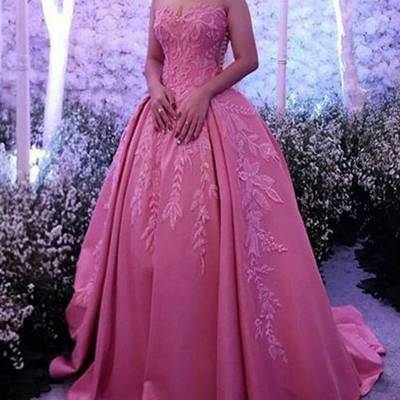Charming sweetheart ball gown appliques floral long prom evening dresses plus size formal dress e404