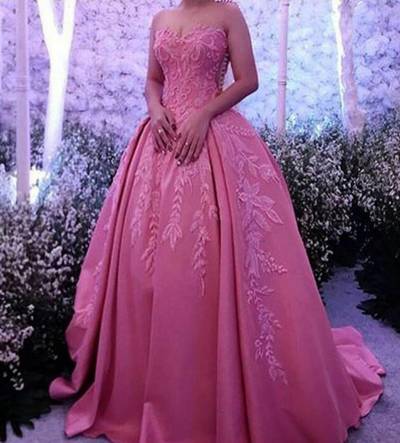 Charming Sweetheart Ball Gown Appliques Floral Long Prom Evening Dresses Plus Size Formal Dress E404