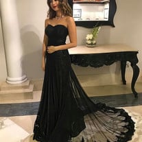 Elegant Sweetheart Black Lace Long Mermaid Prom Evening Dress With Tulle Skirt E408