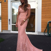 Elegant Off-shoulder Sweetheart Long Lace Appliques Beaded Crystal Prom Evening Dresses Plus Size Formal Dress E410 - Thumbnail 1