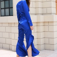 Royal Blue Satin Jumpsuit - Thumbnail 4