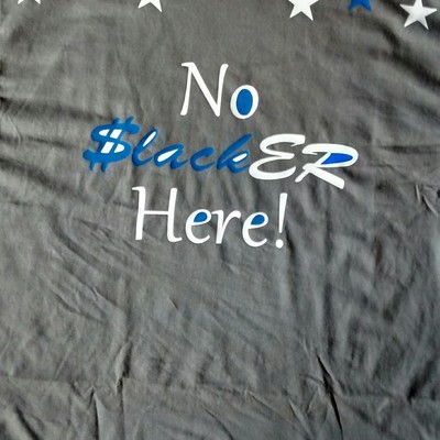 No $lacker here! (grey,royalblue&white) t-shirt.