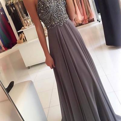 Sexy a-line halter backless chiffon long beading crystal sequins prom party dresses plus size evening dress e421