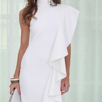 White Ruffles Bodycon Dress - Thumbnail 1