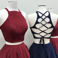 Sexy Burgundy/Navy Blue Two Piece Homecoming Dresses - Thumbnail 1