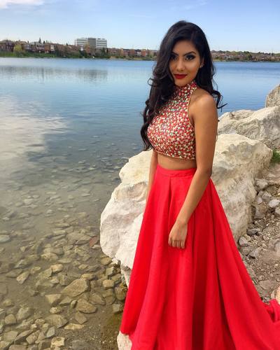 Two Piece Prom Dresses Sexy Red High Neck A-line High Slit Rhinestones Diamond Prom Party Dresses E449