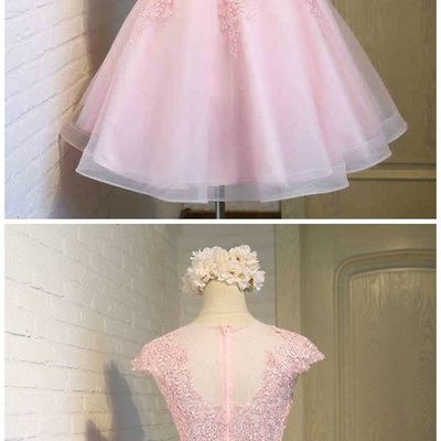 Pink tulle lace prom dresses, lovely formal dresses for teens, party dresses