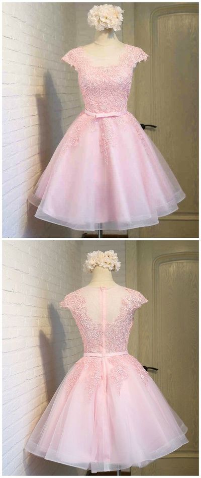 Pink Tulle Lace Prom Dresses, Lovely Formal Dresses for Teens, Party Dresses