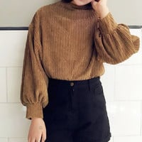 Retro Batwing Sleeve Corduroy Sweatshirt - Thumbnail 2