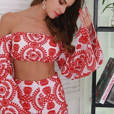 Two piece red floral set