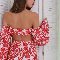 Two Piece Red Floral Set - Thumbnail 2