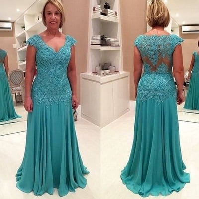 Chiffon long mother of the bride dress with appliques - Thumbnail 5