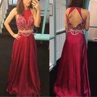 Two Piece Open Back Homecoming Dresses with Rhinestone - Thumbnail 2