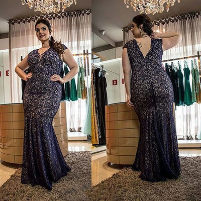 Plus Size Navy Blue Lace Mother of the Bride Dresses