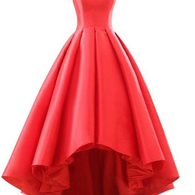 Red satin short front long back prom dresses, red prom dresses, party dresses
