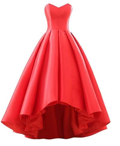 Red Satin Short Front Long Back Prom Dresses, Red Prom Dresses, Party Dresses