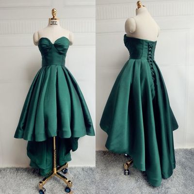 Hi-low prom dress,dark green graduation dress,sexy green party dress