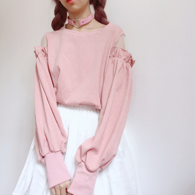 Mesh shoulder ruffle sweatshirt - Thumbnail 5