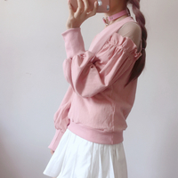 Mesh shoulder ruffle sweatshirt - Thumbnail 1