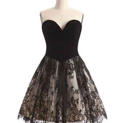 Simple sweetheart a-line black lace homecoming dress short party dresses knee length birthday dress hd04