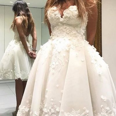 Charming sweetheart backless ball gown short prom party dresses knee length lace flowers homecoming dress hd06