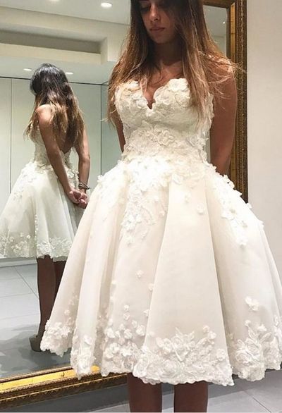 Charming Sweetheart Backless Ball Gown Short Prom Party Dresses Knee Length Lace Flowers Homecoming Dress HD06