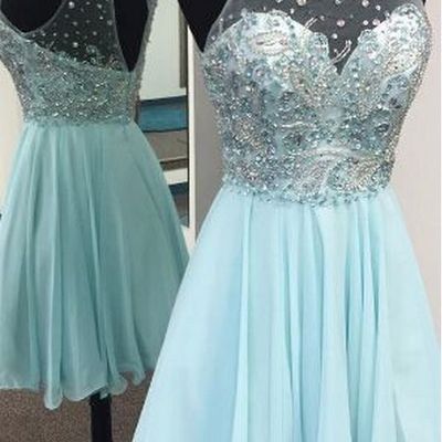 Fashion a-line o-neck knee length short chiffon beaded crystal homecoming dress prom party dresses hd09