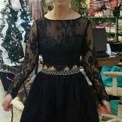 Two piece homecoming dress new arrival long sleeves lace beaded short homecoming dresses hd10