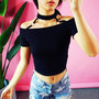 Sexy Choker Off Shoulder Crop Top-2