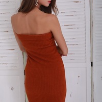 Brown Knit Zip Dress - Thumbnail 2