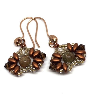Autumn Jasper Natural Stone and Copper Color Accent Earrings on Copper Ear Hooks