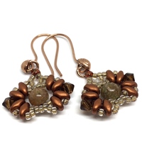Autumn Jasper Natural Stone and Copper Color Accent Earrings on Copper Ear Hooks - Thumbnail 1