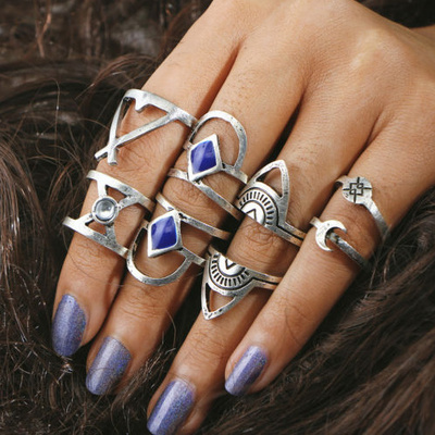 Antiqued silver boho rings