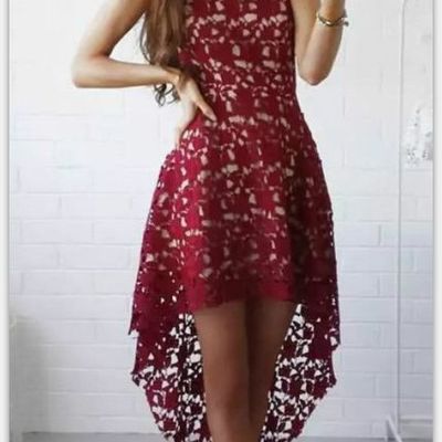 High low homecoming dress sexy spaghetti straps burgundy lace prom party women dress hd13