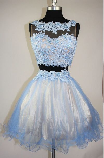 Two Piece Homecoming Dress Simple A-line O-neck Short Lace Appliques Beaded Prom Party Women Birthday Dress HD15