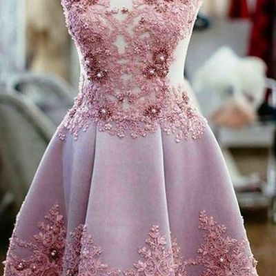 Elegant o-neck a-line short lace appliques beaded homecoming prom party dress hd17