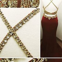 Burgundy prom dress, two pieces prom dress, sexy prom dress, mermaid prom dress, open back prom dress, PD15354 - Thumbnail 2