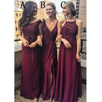 Burgundy bridesmaid dress, long bridesmaid dress, mismatched bridesmaid dress, lace bridesmaid dress, elegant bridesmaid dresses, PD15492