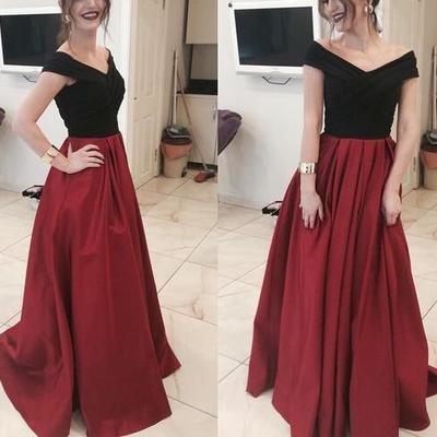 Black and red prom dresses, long formal off shoulder party dresses, prom gowns