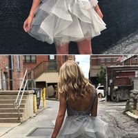 Silver homecoming dress, lovely homecoming dress, lace homecoming dress, short homecoming dress, cockital dress, junior dress, PD15301 - Thumbnail 1