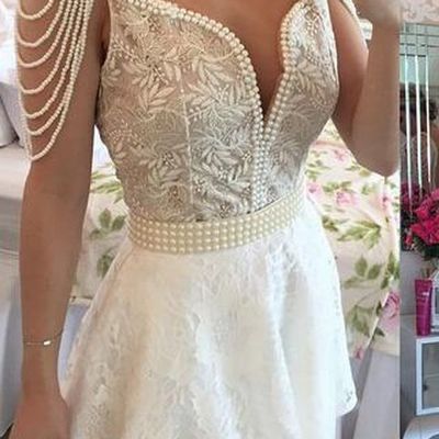Fashion o-neck knee length short lace pearls homecoming prom party dresses hd20