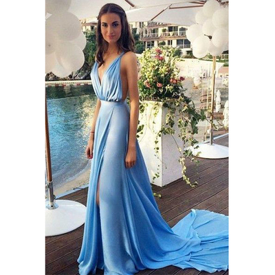 Blue prom dress, simple prom dress, off shoulder prom dress, v-neck prom dress, casual prom dress, cheap prom dress, popular prom dress, PD15255