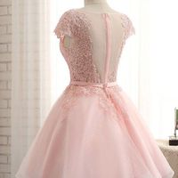 Cap sleeve homecoming dress, pink homecoming dress, lace homecoming dress, lovely homecoming dress, graduation dress, party dress, PD15135 - Thumbnail 1