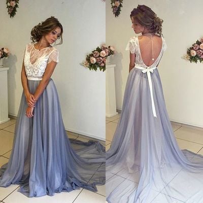 Long prom dresses, short sleeves prom dress, unique prom dress, evening dress, cheap prom dress, lace prom dress, pd15453