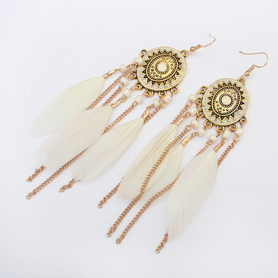  handmade feather beaded earring vintage bohemian dangle earrings for women girls long earring