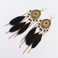 Handmade Feather Beaded Earring Vintage Bohemian Dangle Earrings for Women Girls Long Earring - Thumbnail 3