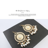  Handmade Round Bead Earring Dangle Earrings Vintage Bohemian Gold Earrings for Women Girls - Thumbnail 2